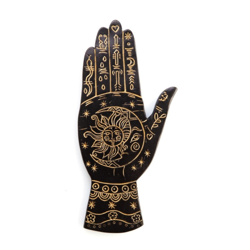 black and gold palmistry incense stick burner sun and moon design