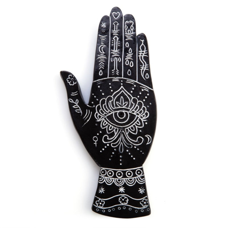 black and white carved palmistry incense stick burner