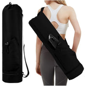 Black Durable Premium Yoga Mat Carry Bag - Multi-Functional Fitness Backpack with Wet Pocket(Mugs are filming props, not included)