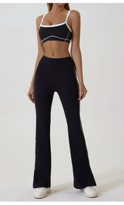 Black Flared Leggings & Sports Bra Set - Breathable & Stretchy Activewear for Yoga Running & Gym Workouts Size L