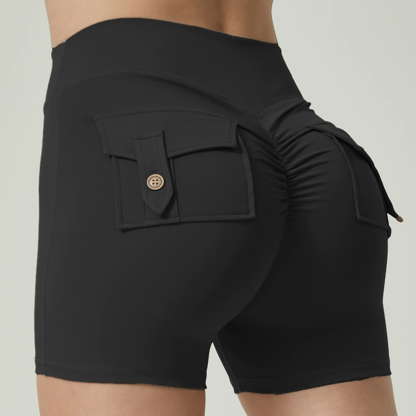 Black High-Waisted Yoga Shorts with Pockets for Women - Butt-Lifting Breathable and Comfortable Activewear M - Fashion