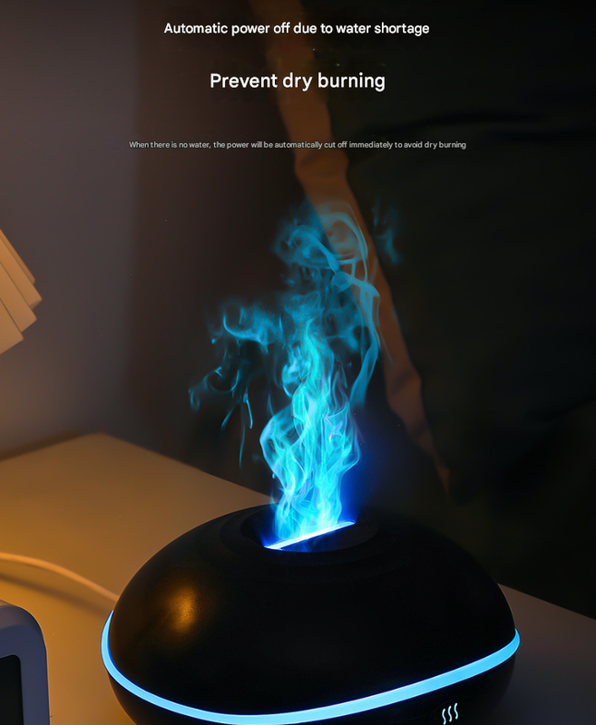 Black Mini USB Aromatherapy Diffuser with Flame Projection - Portable Humidifier for Home and Car Use