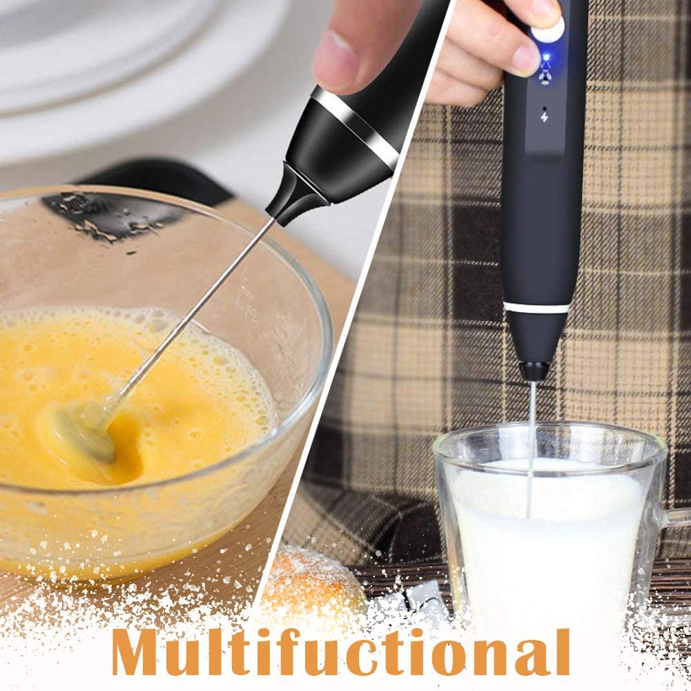 Black Rechargeable Electric Milk Frother Handheld (3 Speeds) - Appliances > Kitchen Appliances > Coffee Machines &