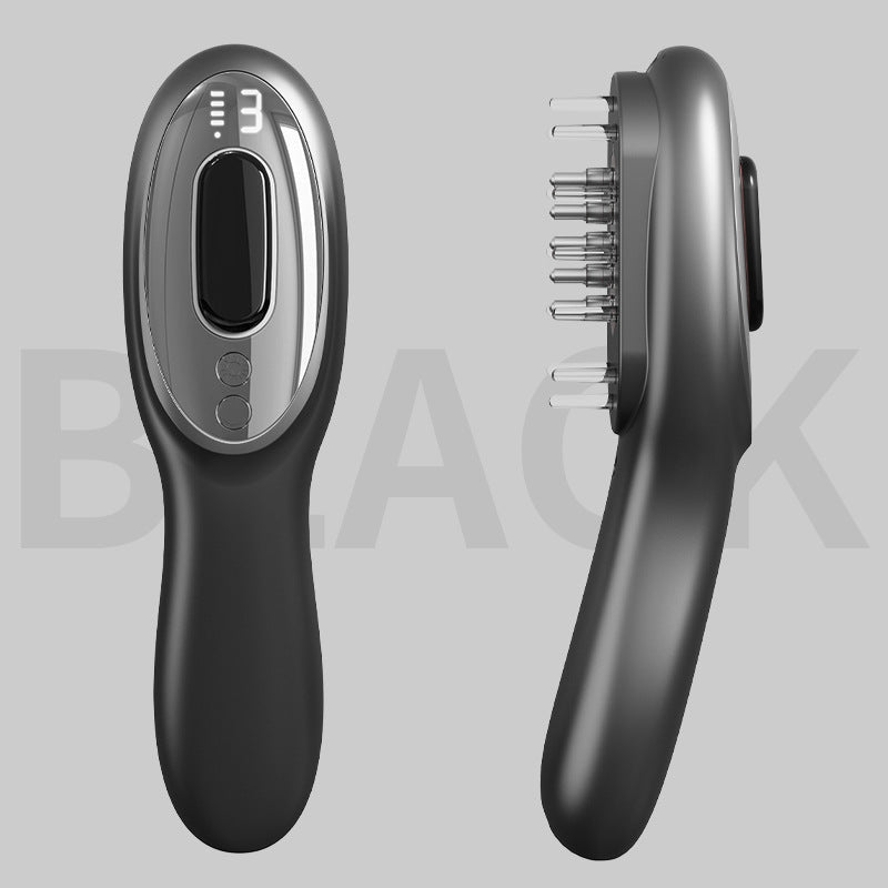 Black Rechargeable Electric Scalp Massager with Red & Blue Light Therapy - Hair Oil & Serum Applicator Comb(Not