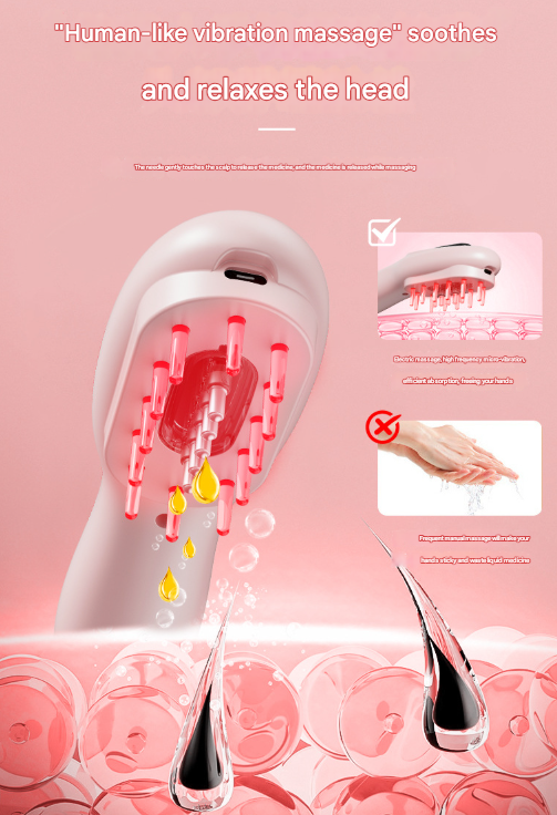 Black Rechargeable Electric Scalp Massager with Red & Blue Light Therapy - Hair Oil & Serum Applicator Comb(Not