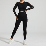 Black Size L Tie-Dye Premium Yoga Set Long Sleeve Butt Lift Leggings Seamless Workout Training Gym Clothes