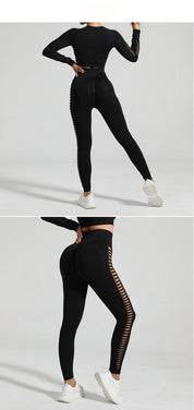 Black Size L Tie-Dye Premium Yoga Set Long Sleeve Butt Lift Leggings Seamless Workout Training Gym Clothes
