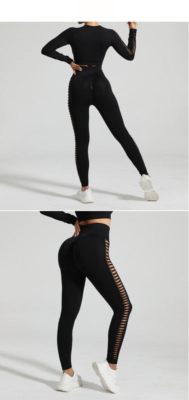 Black Size M Tie-Dye Premium Yoga Set Long Sleeve Butt Lift Leggings Seamless Workout Training Gym Clothes