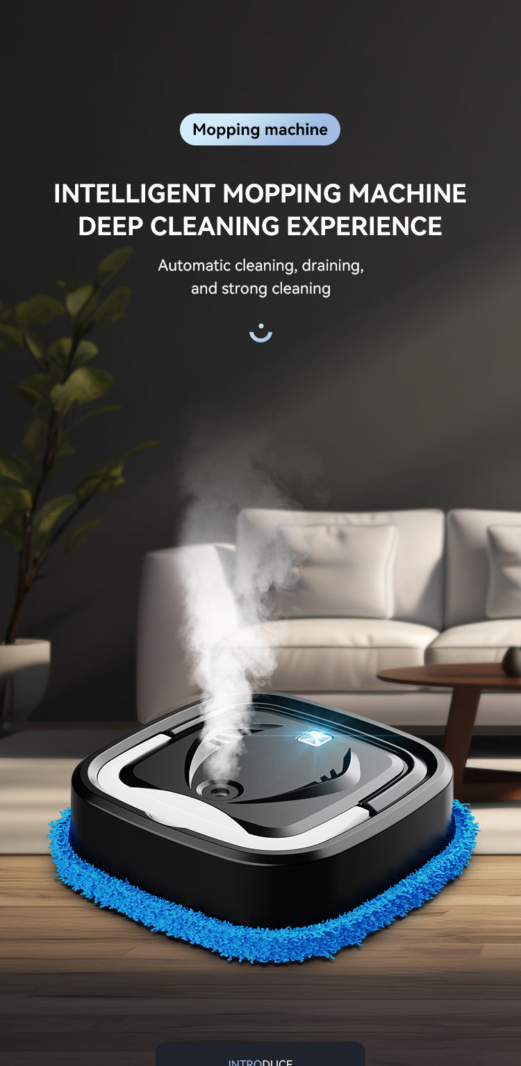 Black Smart Robotic Floor Mop with Ultrasonic Wellness Humidifier Spray - Ultra-Slim Automatic Wet & Dry Floor Cleaner