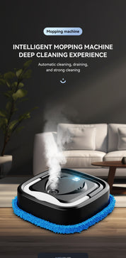 Black Smart Robotic Floor Mop with Ultrasonic Wellness Humidifier Spray - Ultra-Slim Automatic Wet & Dry Floor Cleaner