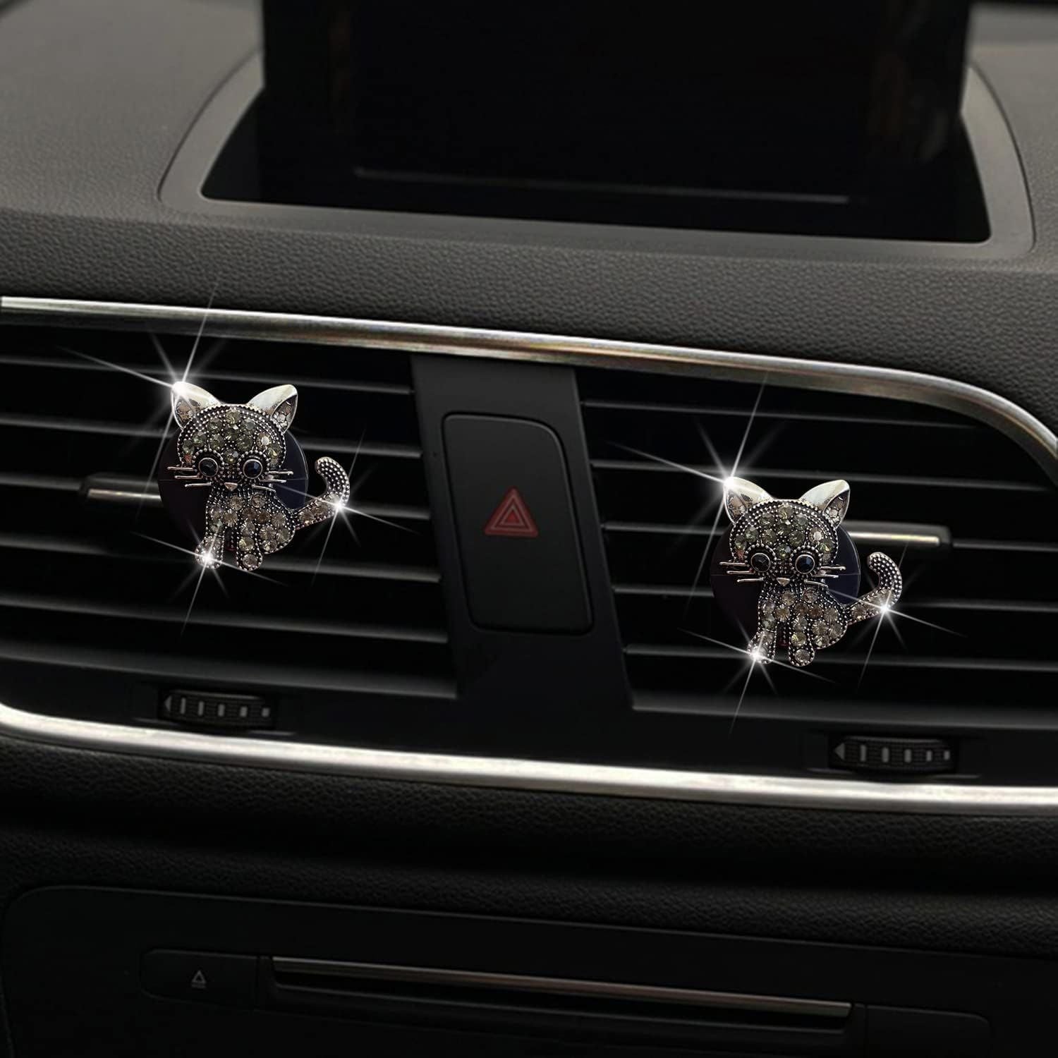 Bling Rhinestone Car Air Vent Clip,Dashboard Outlet Clip,Car Air Freshener Vent Clips,Car Air Conditioning Outlet Clip Decorative,Bling Car Accessories Car Interior Decoration Charm,Cute Car Decor (Cute kitten-BK)