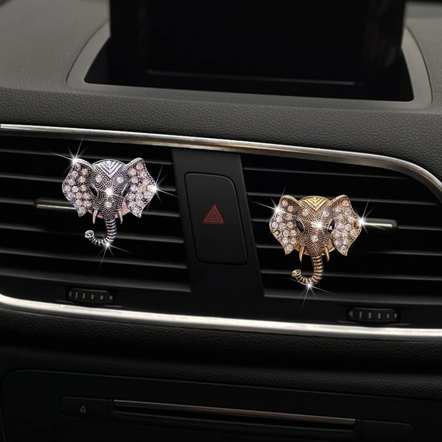Bling Rhinestone Elephants Head Car Air Vent Clip Dashboard Outlet Clip Air Freshener Vent Clips Decorative Cute Car Decor