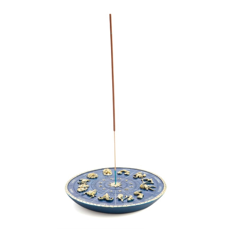 round blue and gold zodiac wheel incense stick burner