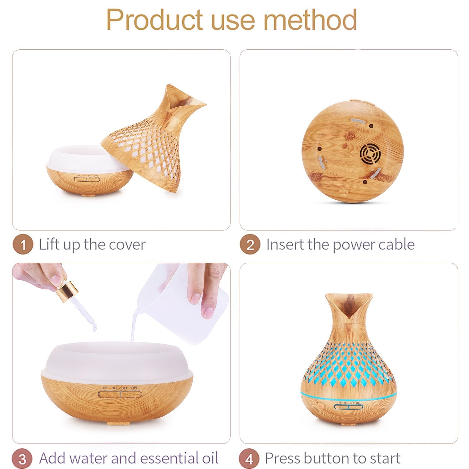 Blue Crack 500ml Wood-Grain Essential Oil Aroma Diffuser with Lattice Design and Humidifier - Appliances > Aroma