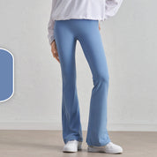 Blue High-Waisted Lycra Premium Yoga Bell-Bottom Pants for Women - Tummy Control & Butt Lifting