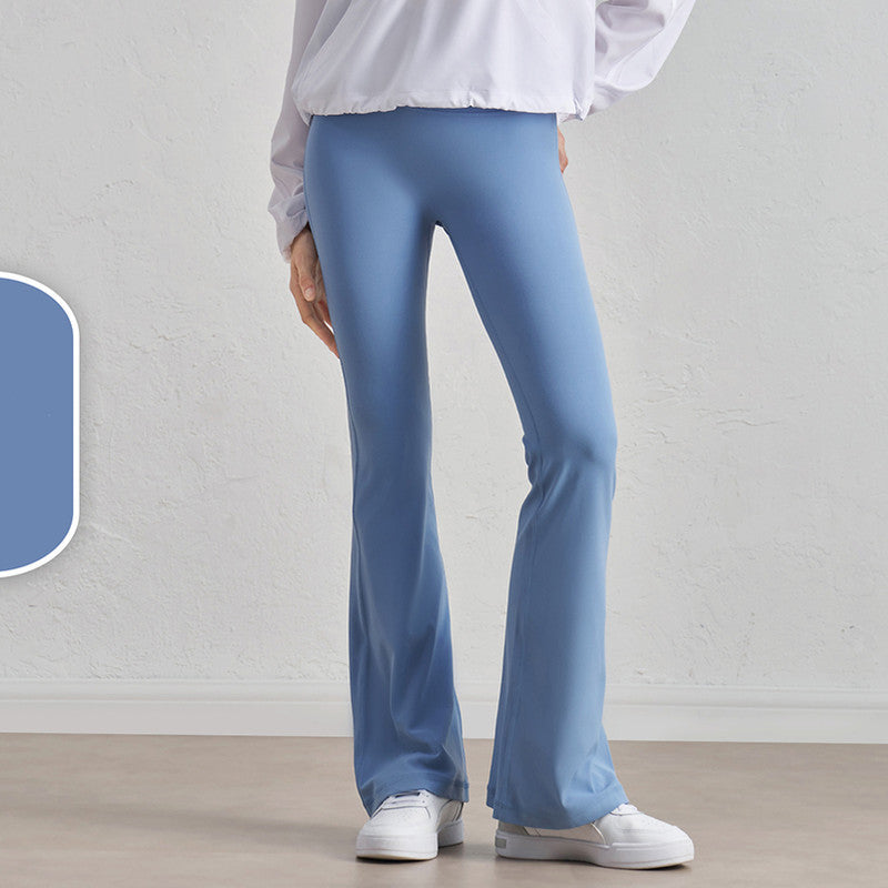 Blue High-Waisted Lycra Premium Yoga Bell-Bottom Pants for Women - Tummy Control & Butt Lifting