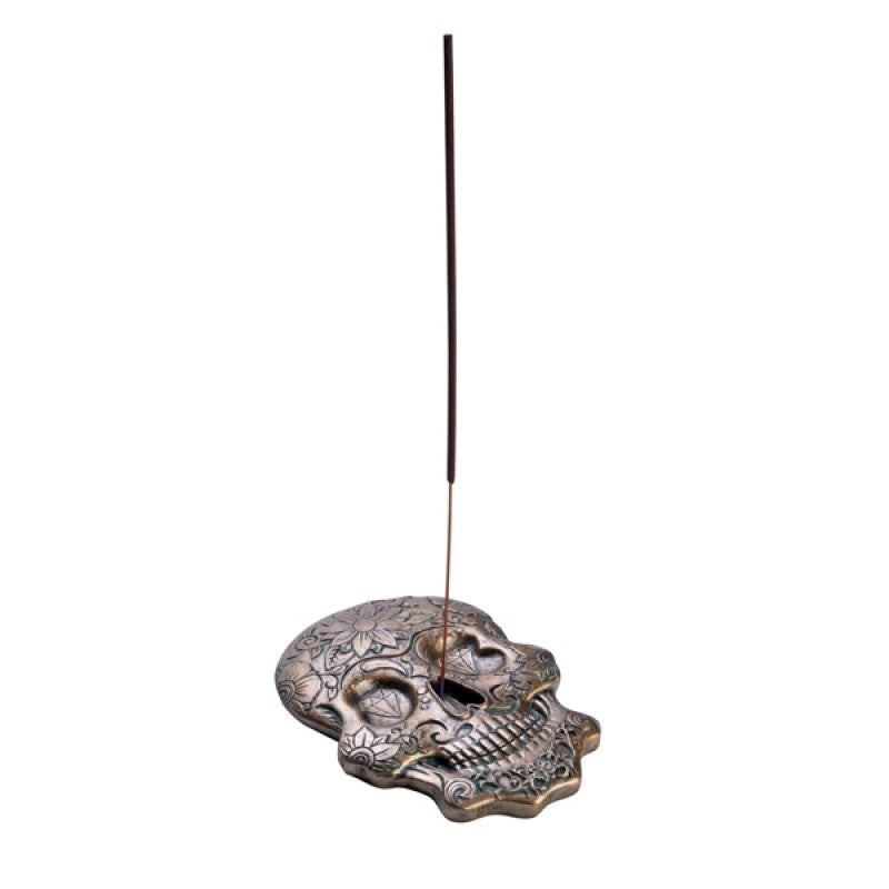 gold candy skull incense stick burner