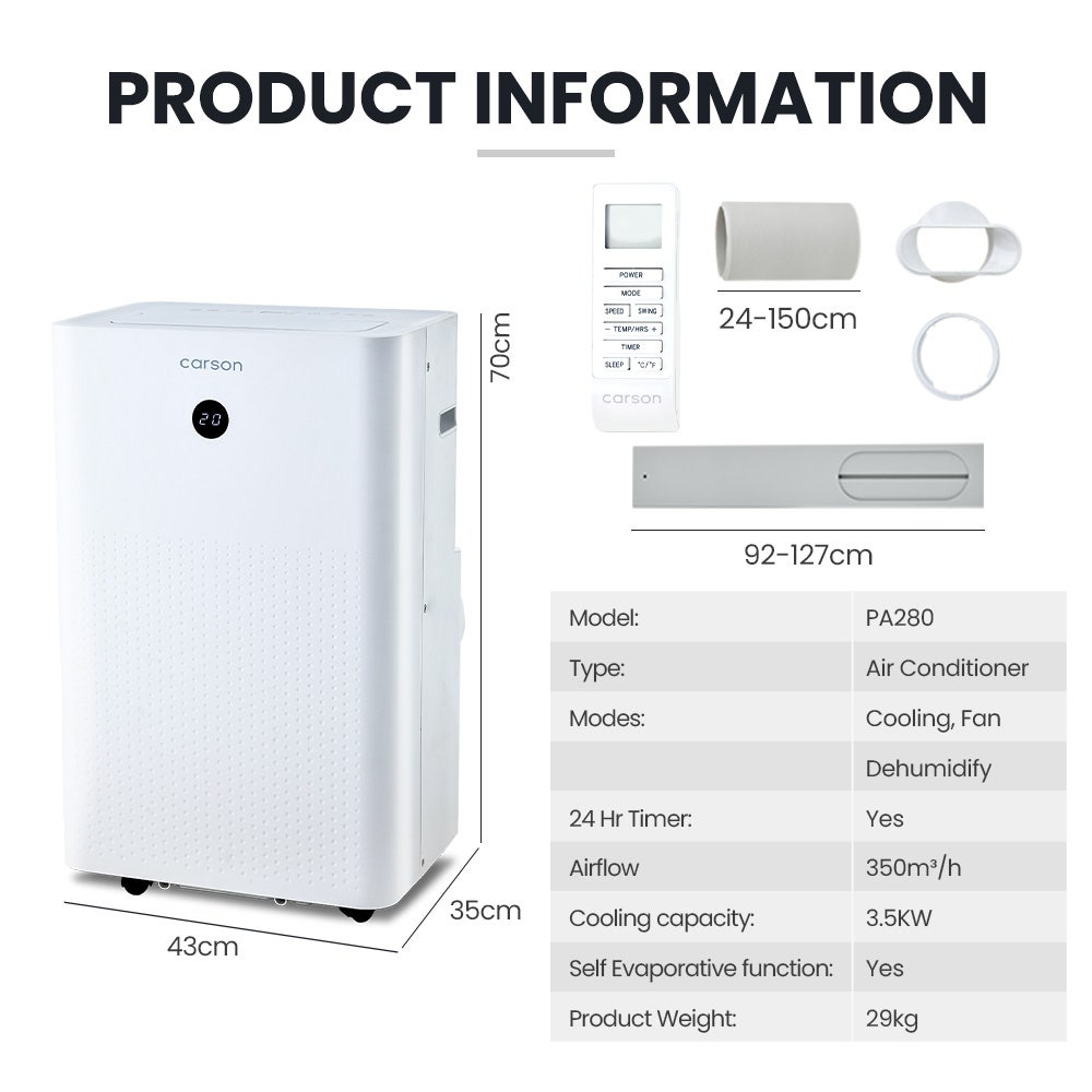 CARSON 3.5kW Portable Climate Control Air Conditioner, with Dehumidifier Mode & Fan Cooler