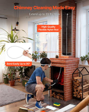 Chimney Sweep Kit, 10m Maximum Extendable Length Chimney Brush, Chimney Cleaner Sweeper with Dual Brush Heads, Brush & Goggles, Fireplace Cleaning Tool for Square, Rectangle, Arch Chimneys
