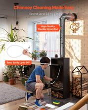 Chimney Sweep Kit, 7m Maximum Extendable Length Chimney Brush, Chimneys Cleaning Kit with Bristle Replacements & Goggles, 90° Bendable Fireplace Cleaning Tool, for Square, Rectangle Chimneys