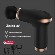 Classic Black Massage Gun - 6-Speed Deep Tissue Therapeutic Massager with 4 Professional Massage Heads