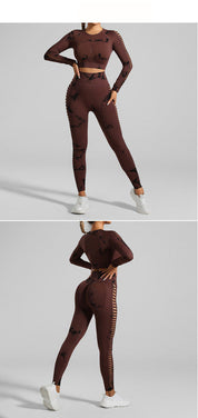 Coffee and Black Tie-Dye Size S Tie-Dye Premium Yoga Set Long Sleeve Butt Lift Leggings Seamless Workout Training Gym Clothes