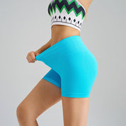 Colorful Blue Premium Yoga Shorts - Seamless, High Waist, Tummy Control Size L