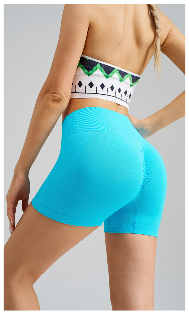 Colorful Blue Premium Yoga Shorts - Seamless, High Waist, Tummy Control Size S
