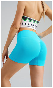 Colorful Blue Yoga Shorts - Seamless, High Waist, Tummy Control Size L