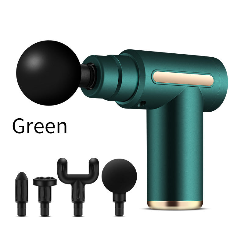 Compact Green Massage Gun - Deep Tissue Muscle Therapeutic Massager with 4 Interchangeable Heads