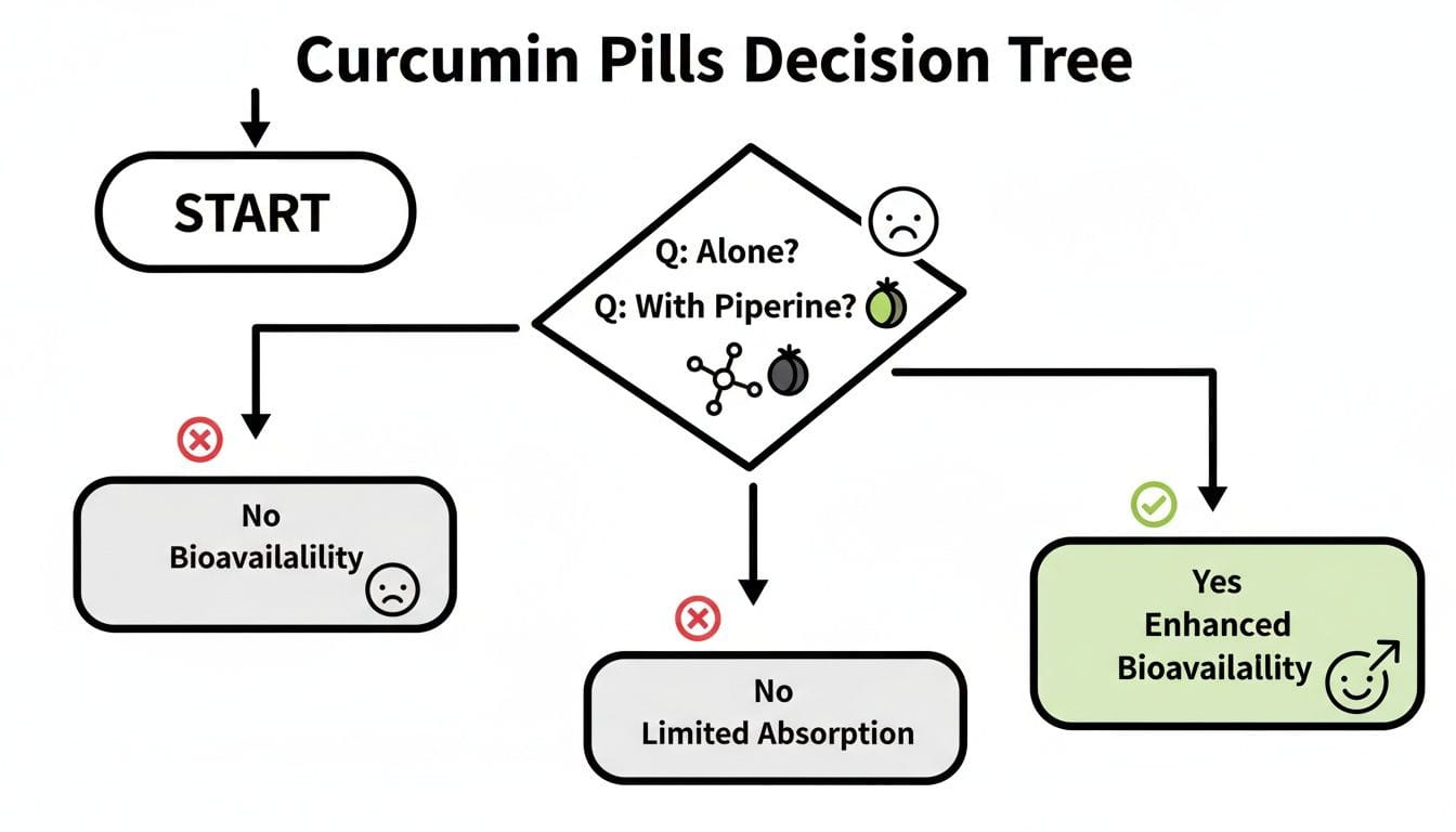 Curcumin Pills Decision Tree illustrating the impact of piperine on curcumin bioavailability and absorption.