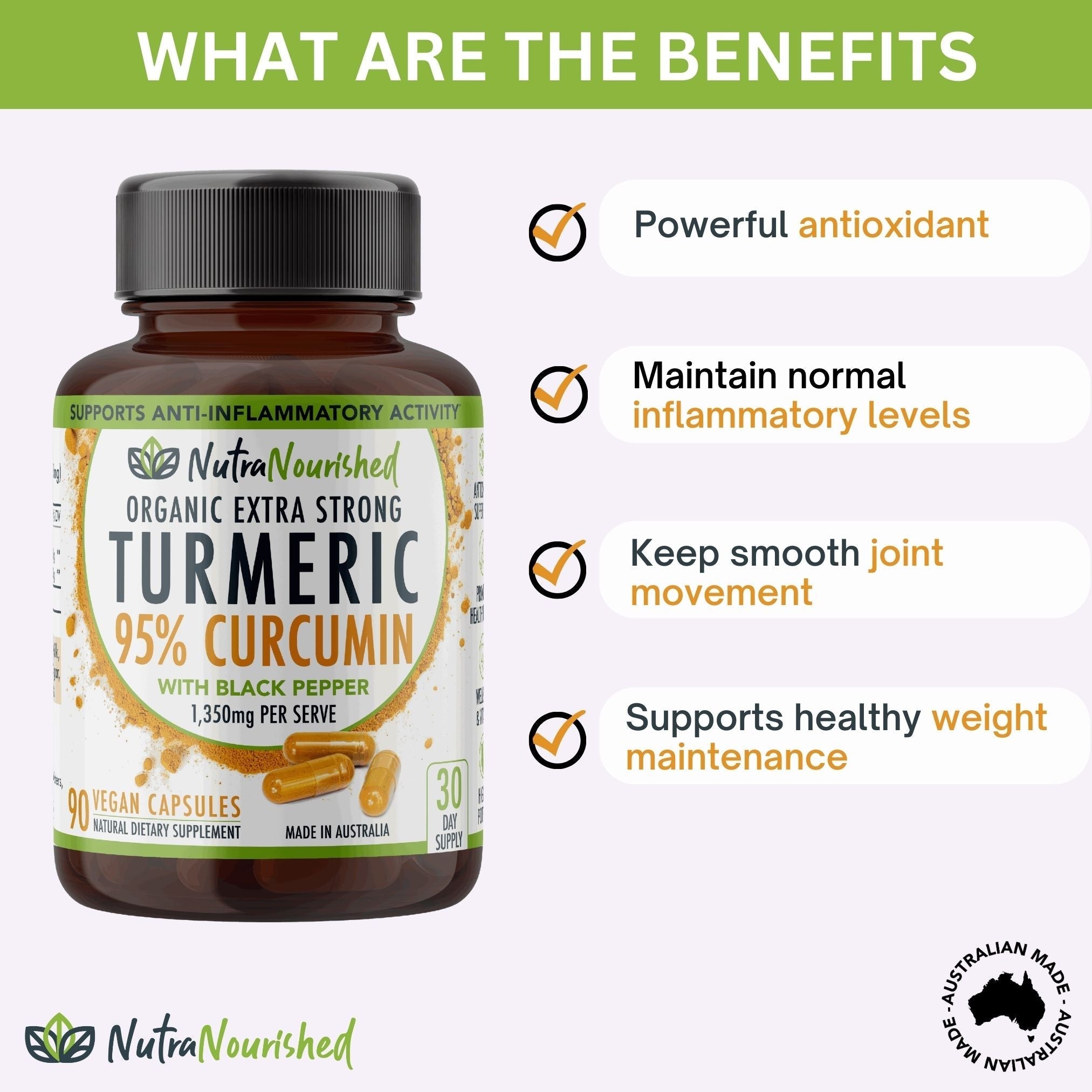 Curcumin Tablets - 95% Pure Organic Vegan - Turmeric Extract Buffered with Black Pepper (1,350mg) - Health & Beauty >