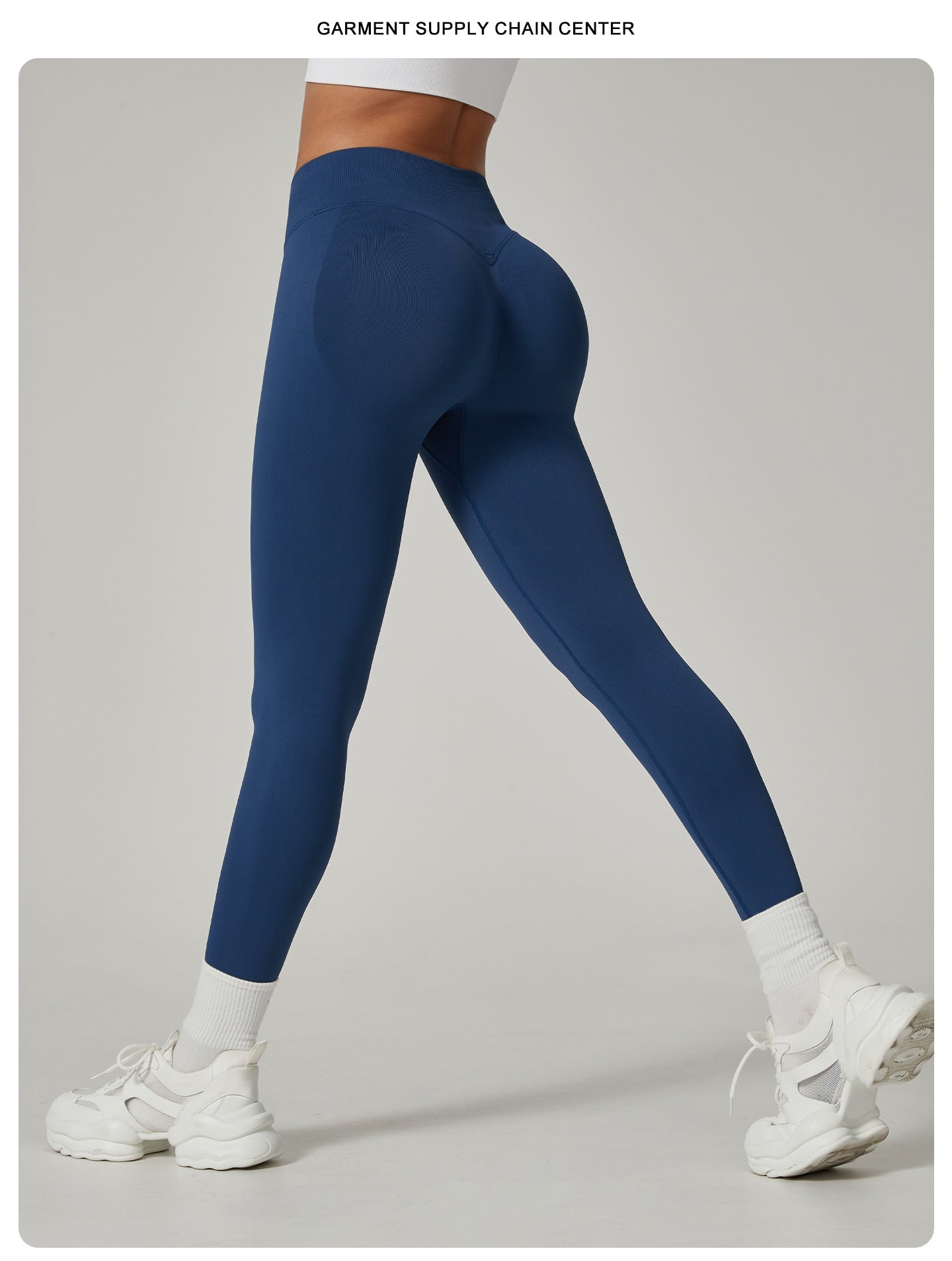 Dark Blue High-Waisted Butt Lift Yoga Pants for Women - Peach Hip Design Full-Length Leggings Workout and Fitness