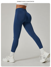 Dark Blue High-Waisted Butt Lift Yoga Pants for Women - Peach Hip Design Full-Length Leggings Workout and Fitness