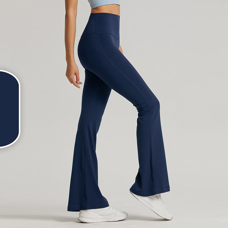 Dark Blue High-Waisted Lycra Premium Yoga Bell-Bottom Pants for Women - Tummy Control & Butt Lifting