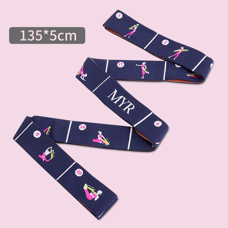 Dark Blue Instructional Premium Yoga Stretch Strap with Embroidered Pose Guide - 11-Loop Flexibility Band