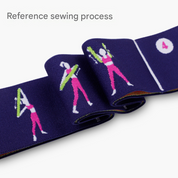 Dark Blue Instructional Premium Yoga Stretch Strap with Embroidered Pose Guide - 11-Loop Flexibility Band