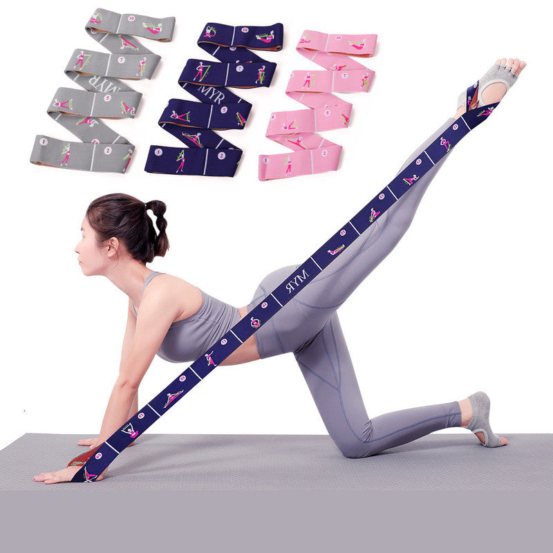 Dark Blue Instructional Premium Yoga Stretch Strap with Embroidered Pose Guide - 11-Loop Flexibility Band