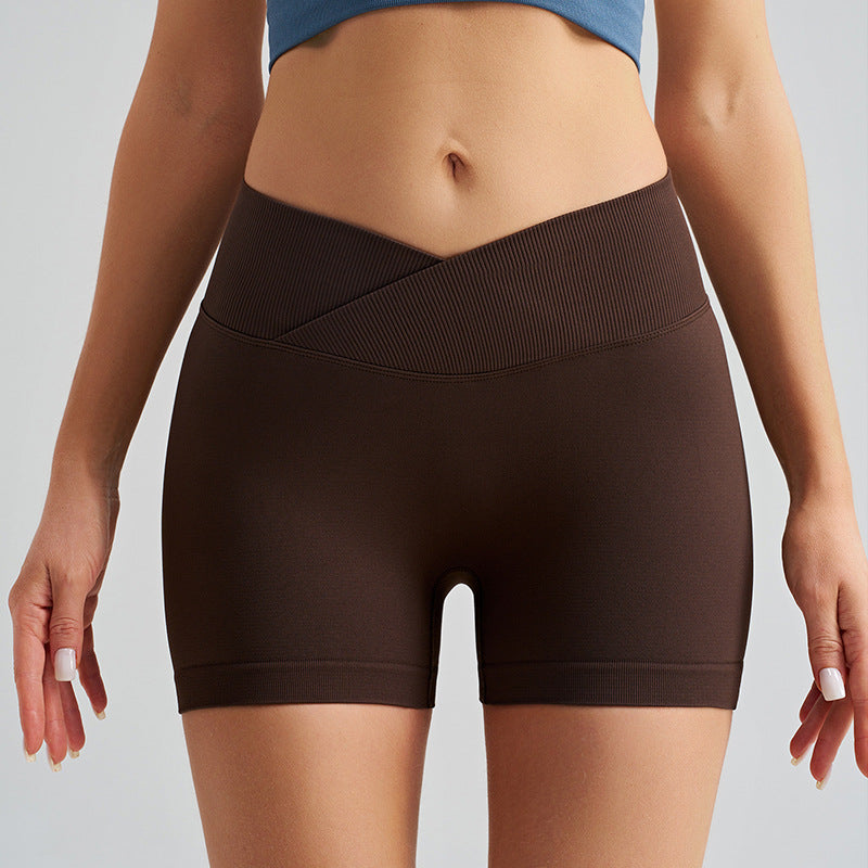 Dark Brown Premium Yoga Shorts - Seamless, High Waist, Tummy Control Size S