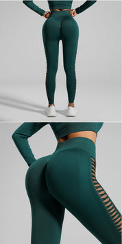 Dark Green Size L Tie-Dye Premium Yoga Set Long Sleeve Butt Lift Leggings Seamless Workout Training Gym Clothes