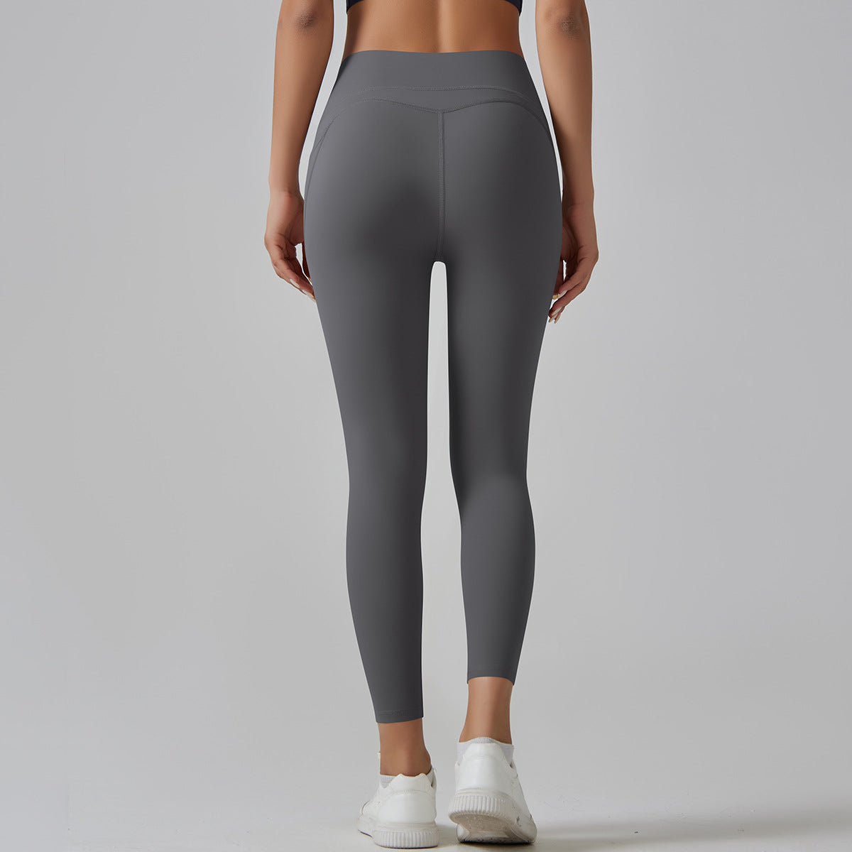 Dark Grey Size L High-Waist Seamless Yoga Pants for Women - Fitness Leggings with Pockets Quick-Dry Butt-Lifting