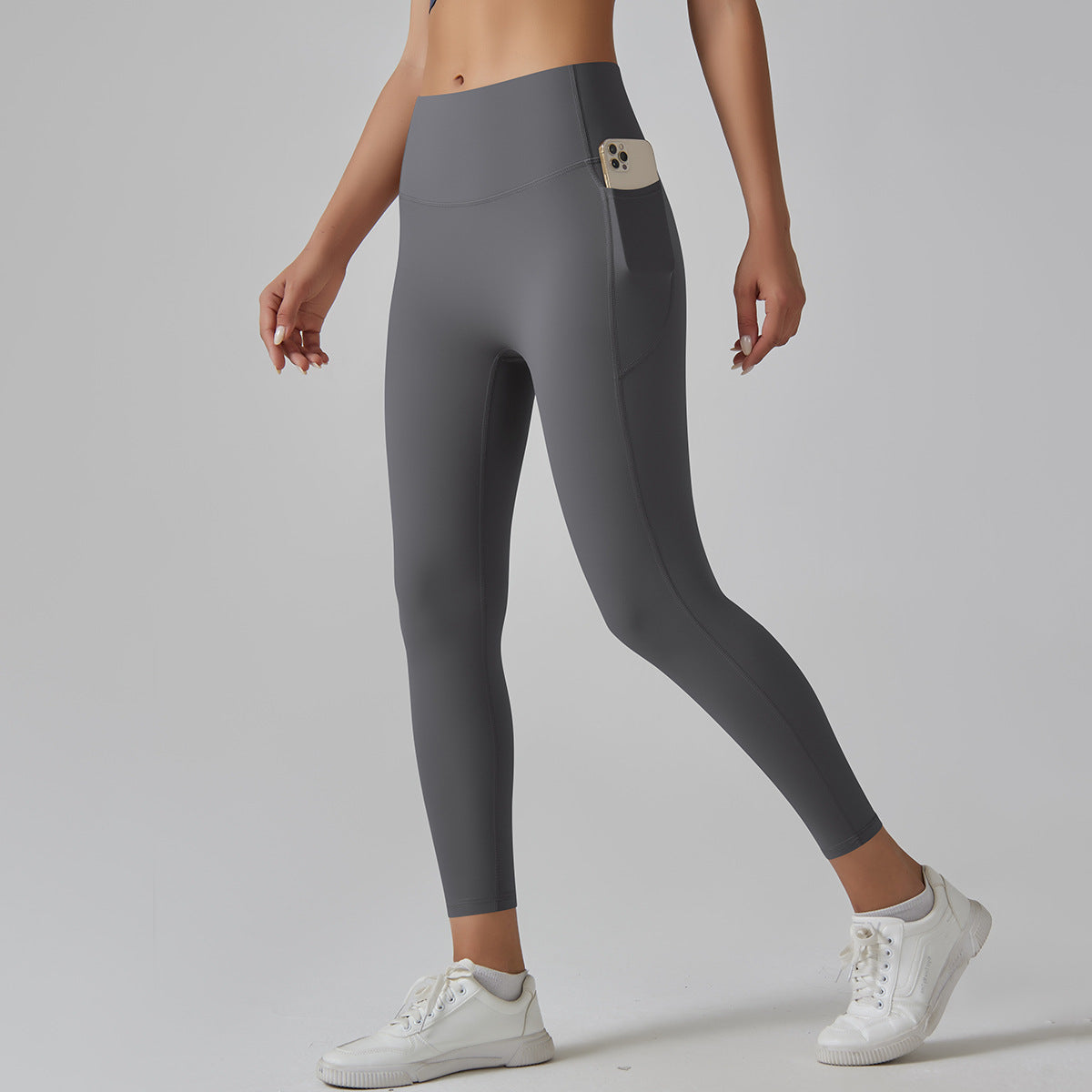 Dark Grey Size S High-Waist Seamless Yoga Pants for Women - Fitness Leggings with Pockets Quick-Dry Butt-Lifting