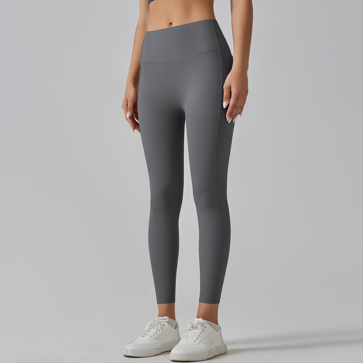 Dark Grey Size S High-Waist Seamless Yoga Pants for Women - Fitness Leggings with Pockets Quick-Dry Butt-Lifting