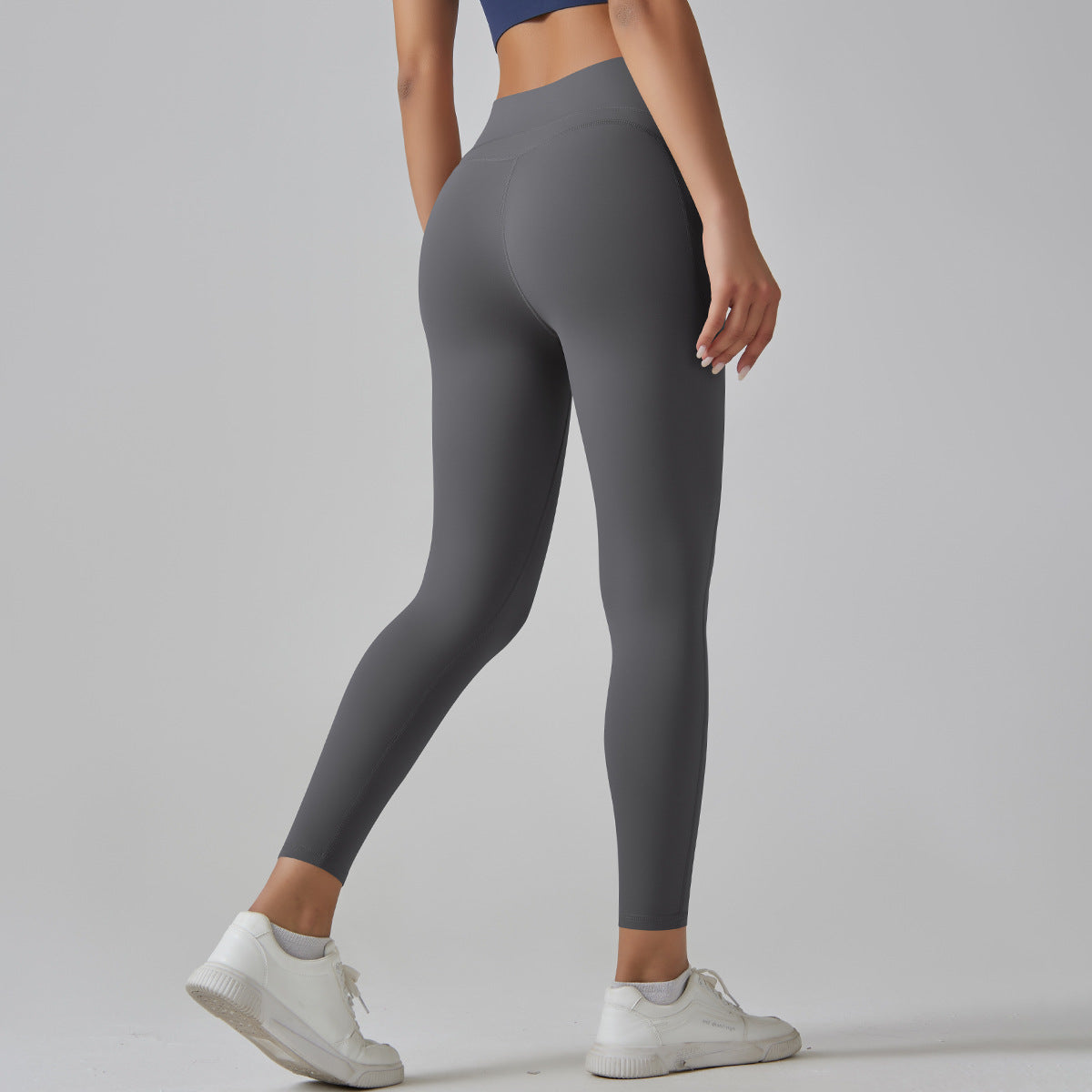 Dark Grey Size XL High-Waist Seamless Yoga Pants for Women - Fitness Leggings with Pockets Quick-Dry Butt-Lifting