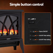 Devanti 2000W Electric Fireplace Heater Stove Freestanding 3D Flame Effect Indoor Space Heaters