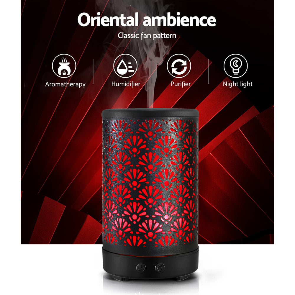 Decorative Devanti Aroma Diffuser with night light and fan pattern in black and red