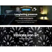 Iron decorative diffuser with night light, fan pattern, and whisper-quiet operation