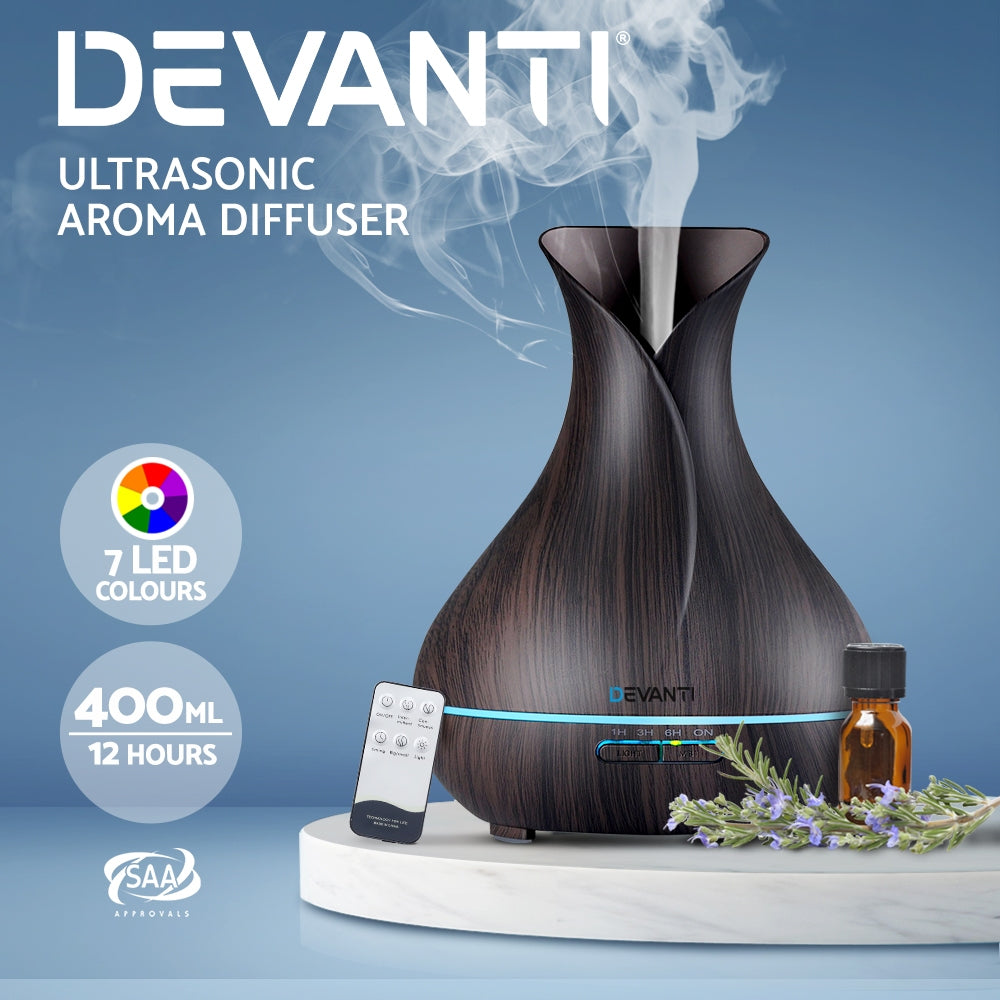 Devanti Aroma Diffuser Aromatherapy Dark Wood 400ml - Appliances > Aroma Diffusers & Humidifiers > Aroma Diffusers