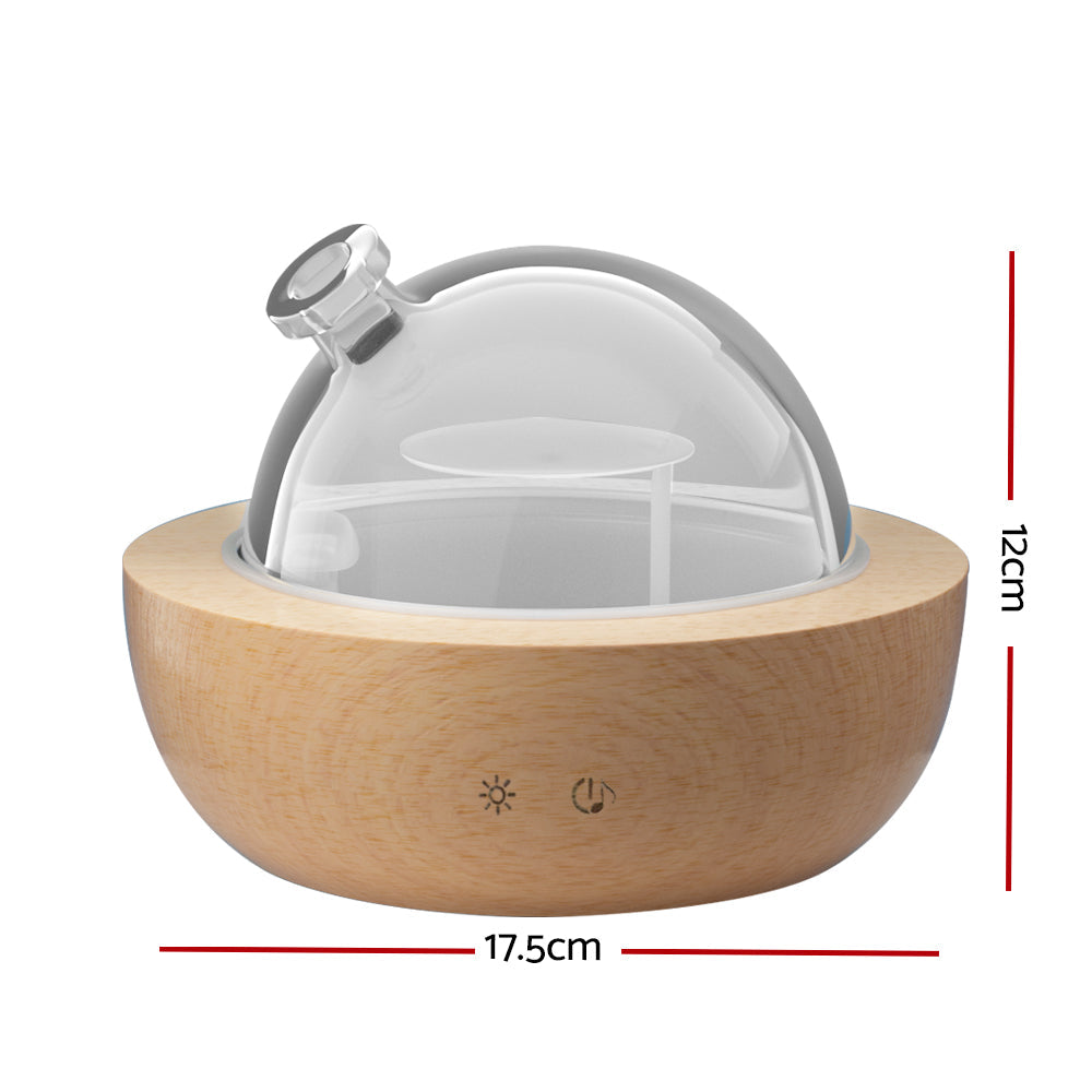 Devanti Aroma Diffuser with glass and wood, featuring 7-colour LED night light