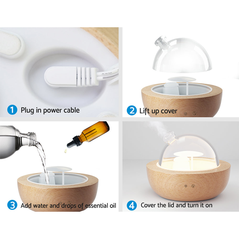 Devanti Aroma Diffuser with wooden base and clear dome for classically modern design setup